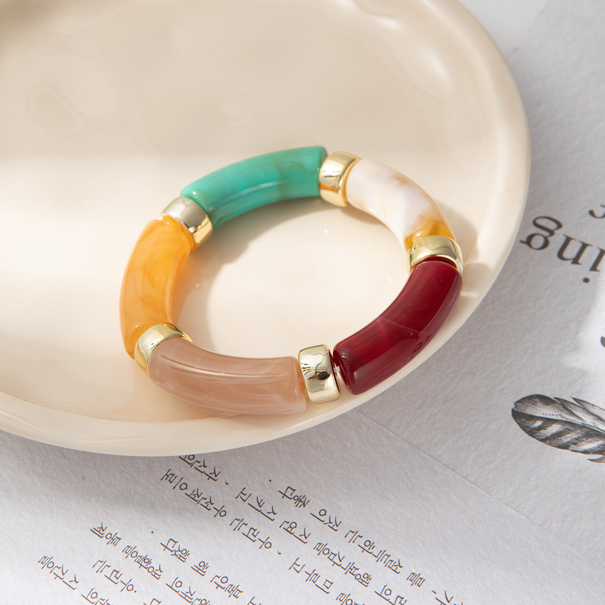 Wholesale Acrylic Elbow Bracelet Curved Bamboo Tube Multi-Color